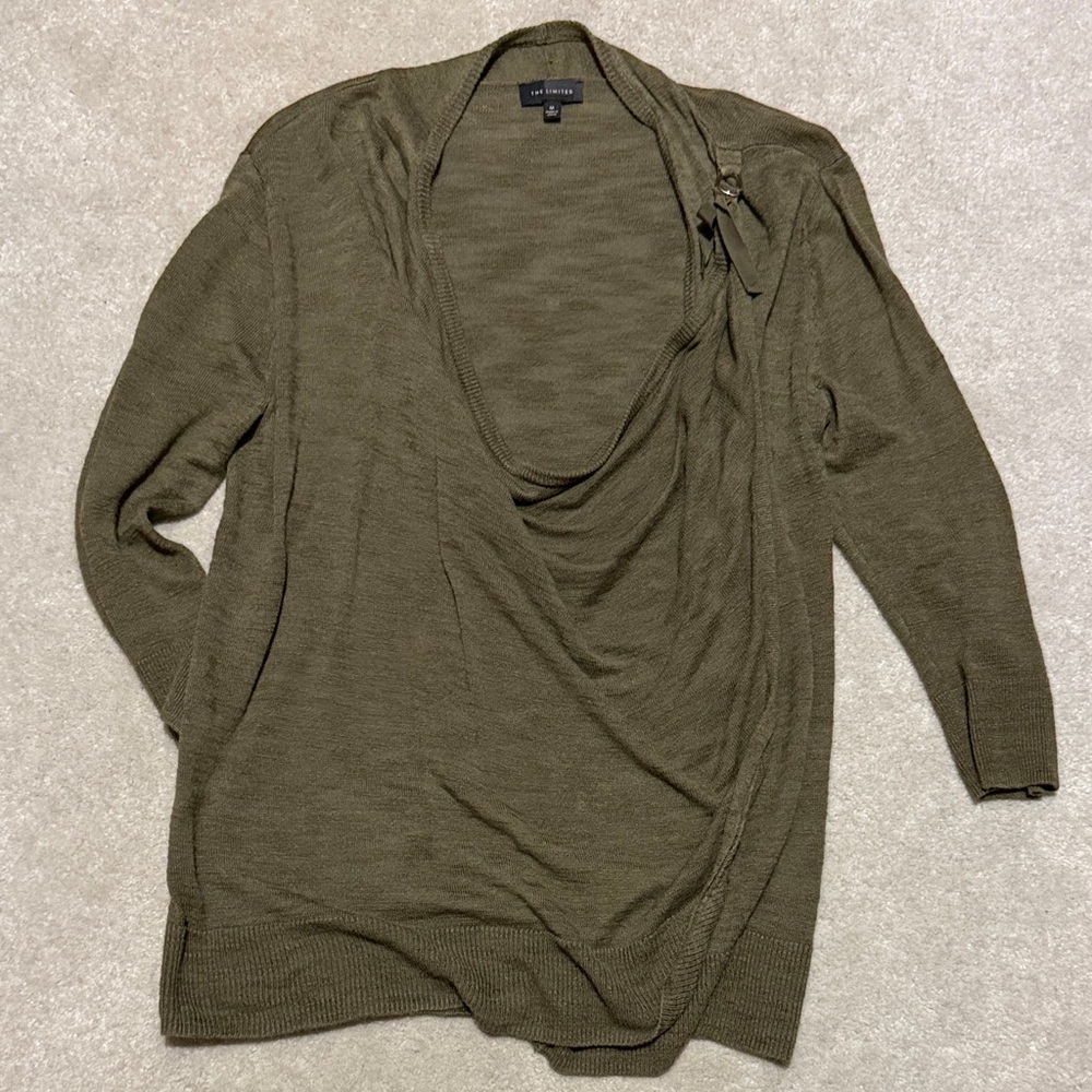 The Limited Olive Green Draped Open-Front Knit Cardigan